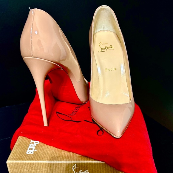 Christian Louboutin Pigalle Follies 100 Nude Patent Leather Pumps – Box, Dust Ba - Picture 2 of 5